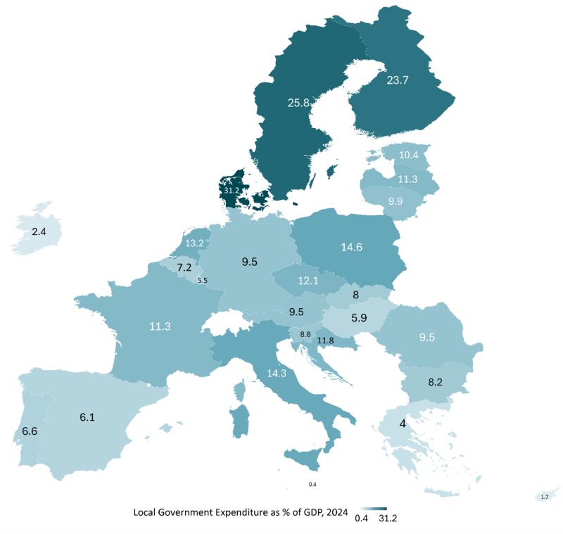 Ausgaben der Gemeinden als Prozentsatz des BIP in EU, 2024